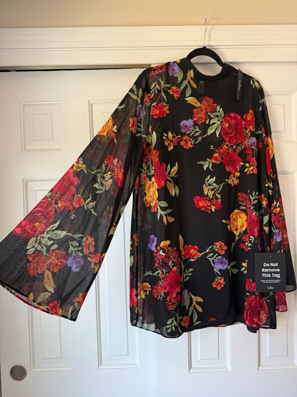 Lulu's Black Floral High-Neck Mini Dress - Picture 5 of 5
